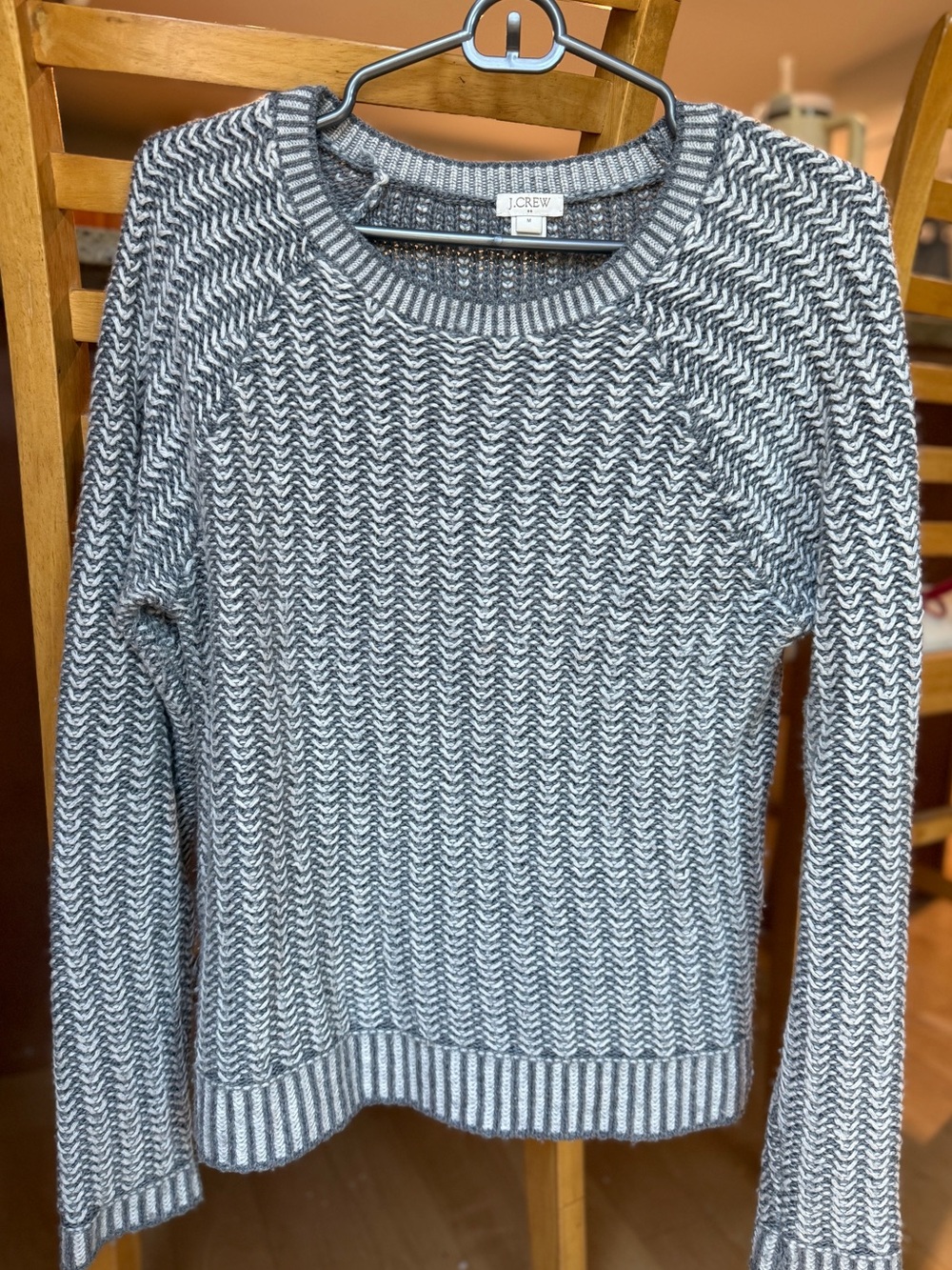 J. Crew Gray and White Marled Crewneck Sweater